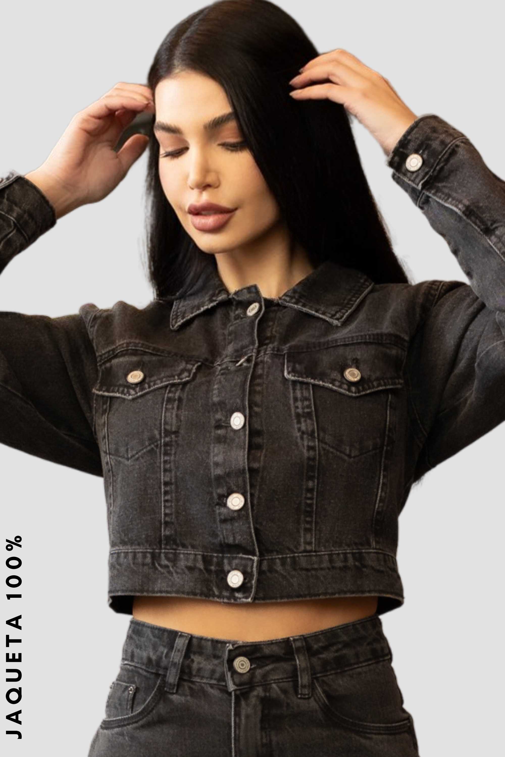 HOT Calça Jeans Jaqueta Jeans Preta Curta Jaqueta Jeans